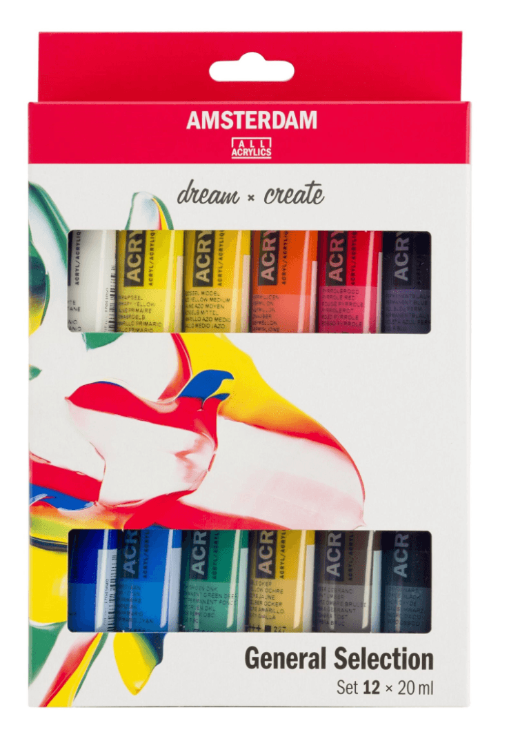 Confezione con 12 colori acrilici 20 ml linea Acrylic Amsterdam Royal Talens